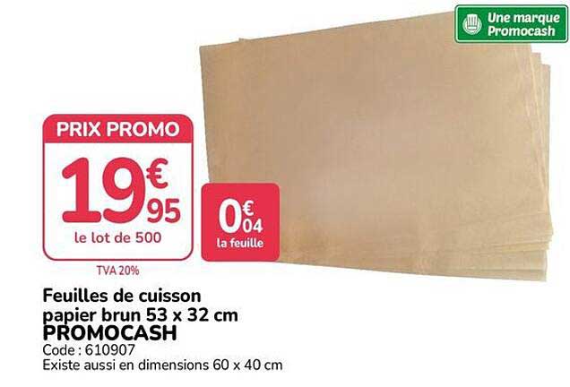Feuilles de cuisson papier brun 53 x 32 cm PROMOCASH