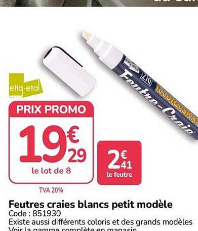 Feutres craies blancs petit modèle