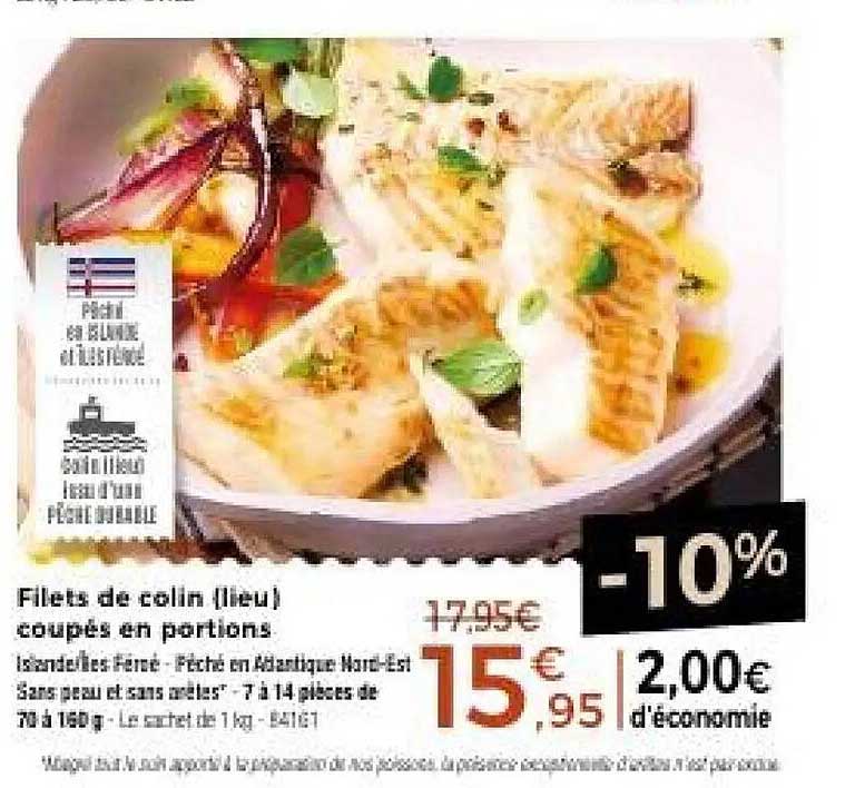 Filets de colin bleu découpés en portions