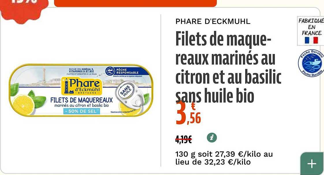 Filets de maquereaux marinés au citron et au basilic sans huile bio