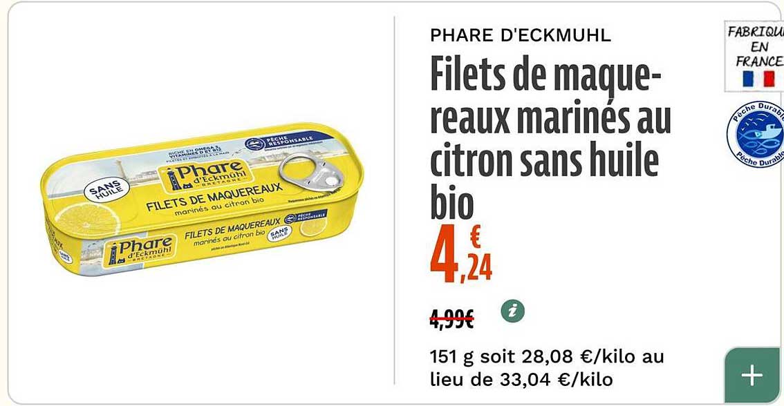 Filets de maquereaux marinés au citron sans huile bio