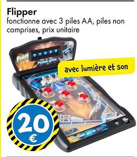 Flipper fonctionne avec 3 piles AA, piles non comprises, prix unitaire avec lumière et son