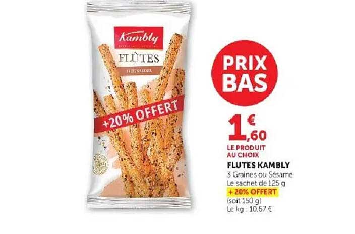 FLUTES KAMBLY 3 Graines ou Sésame Le sachet de 125 g +20% OFFERT