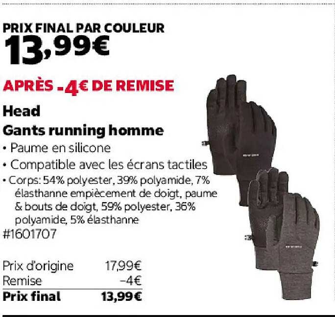Head Gants running homme
