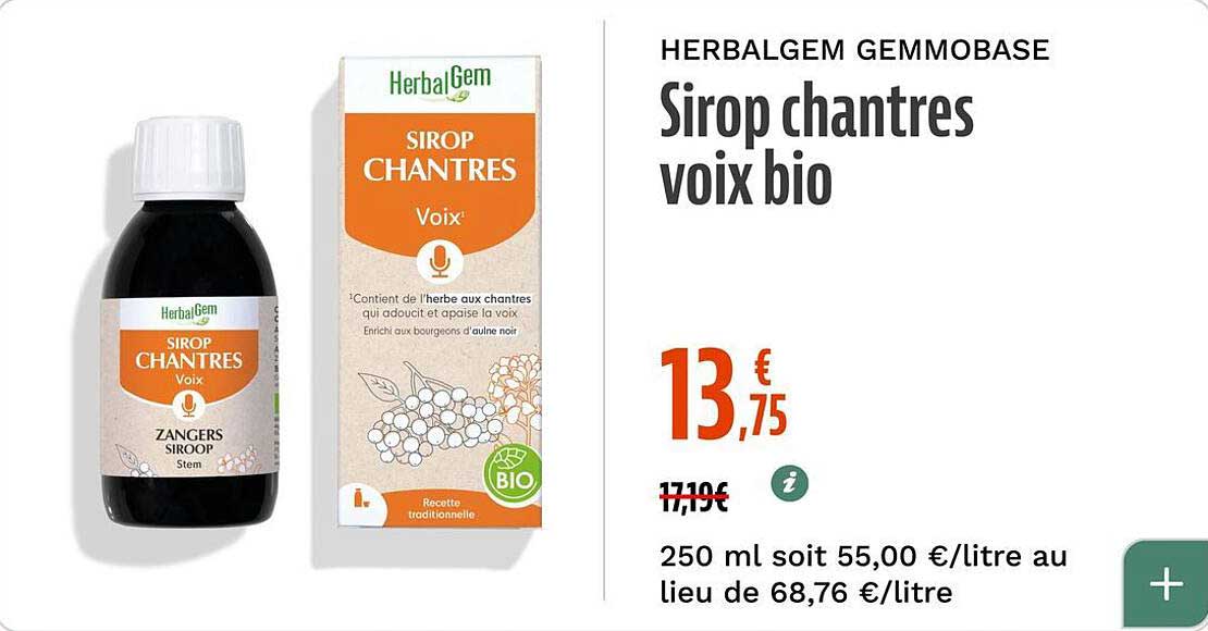 HERBALGEM GEMMOBASSE Sirop chantres voix bio