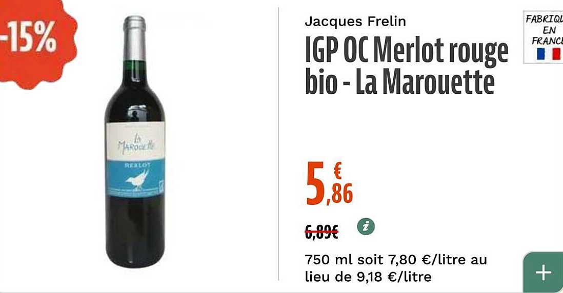 IGP OC Merlot rouge bio - La Marouette