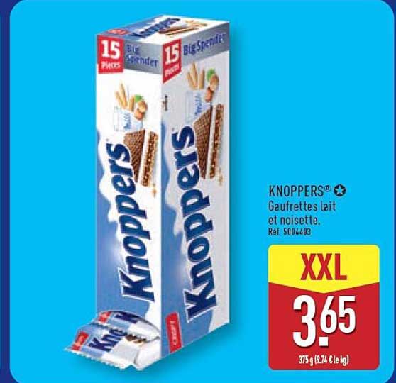 KNOPPERS Gaufrettes lait et noisette.