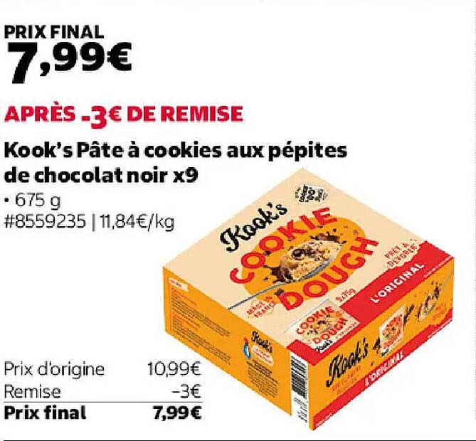 Kook's Pâte à cookies aux pépites de chocolat noir x9