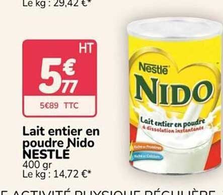 Lait entier en poudre Nido NESTLÉ 400 gr