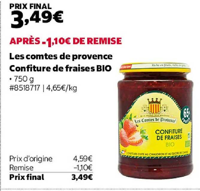 Les Comtes de Provence Confiture de fraises BIO