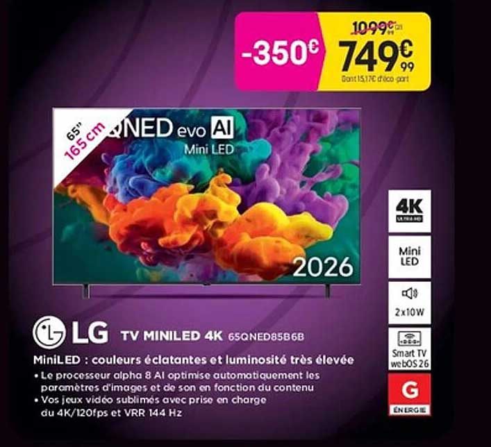 LG TV MINILED 4K 65QNED85B6B