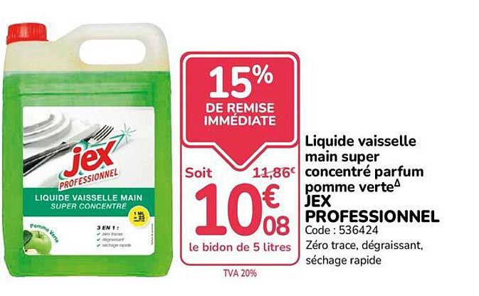 Liquide vaisselle main super concentré parfum pomme verte JEX PROFESSIONNEL