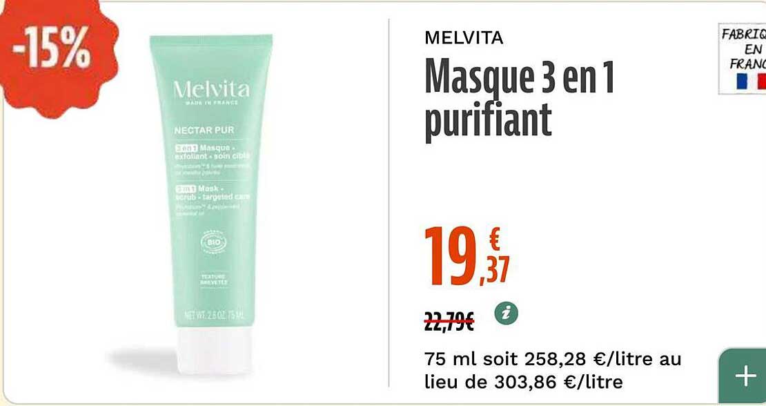 MELVITA Masque 3 en 1 purifiant