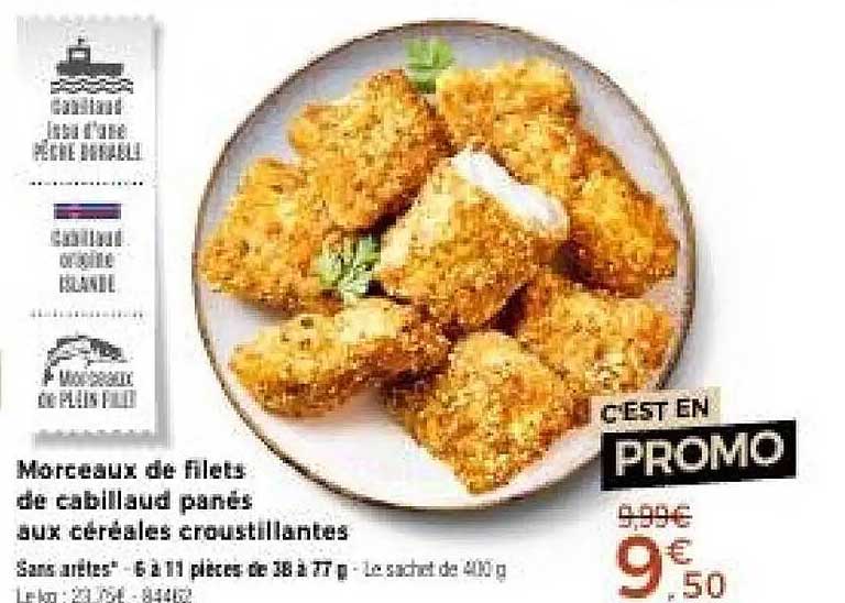 Morceaux de filets de cabillaud panés aux céréales croustillantes