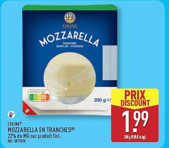 MOZZARELLA EN TRANCHES(B) 22% de MG sur produit fini.