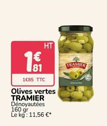 Olives vertes TRAMIER Dénoyautées 160 gr. Le kg : 11,56 €*