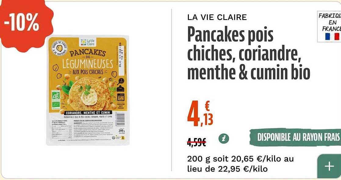 Pancakes pois chiches, coriandre, menthe & cumin bio