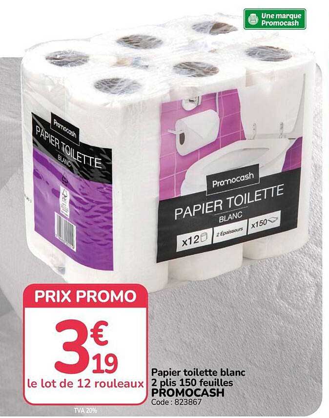 Papier toilette blanc 2 plis 150 feuilles PROMOCASH