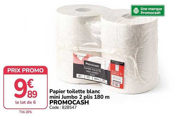 Papier toilette blanc mini Jumbo 2 plis 180 m PROMOCASH