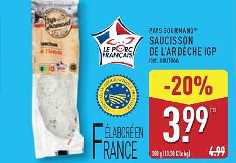 PAYS GOURMAND SAUCISSON DE L'ARDÈCHE IGP Réf. 5001066