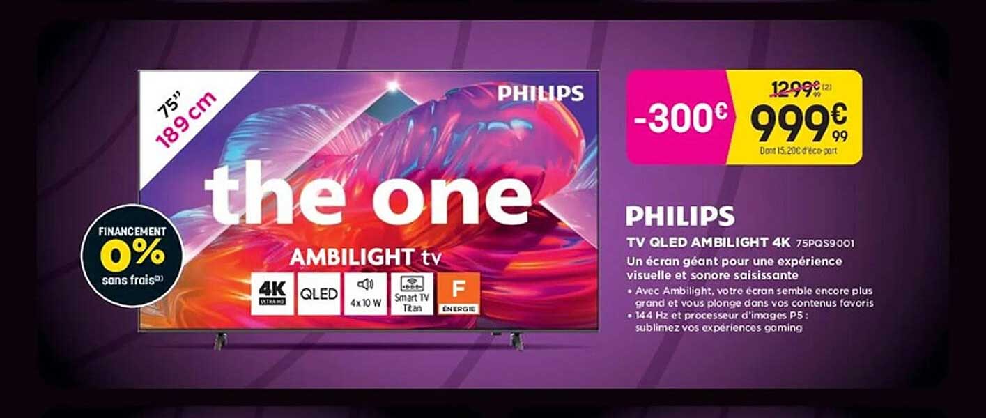 PHILIPS TV QLED AMBILIGHT 4K 75PUS9001