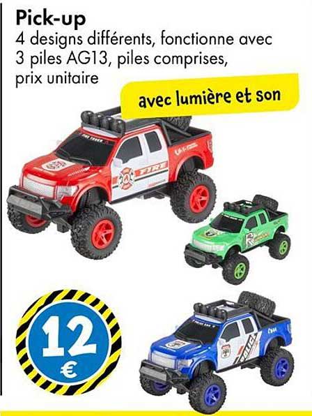 Pick-up 4 designs différents, fonctionne avec 3 piles AG13, piles comprises, prix unitaire avec lumière et son