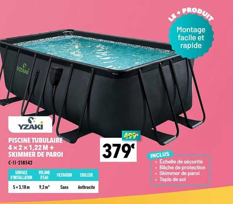 PISCINE TUBULAIRE 4 X 2 X 1,22 M + SKIMMER DE PAROI