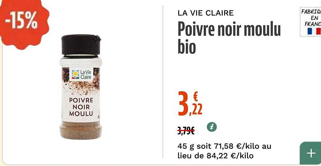 Poivre noir moulu bio