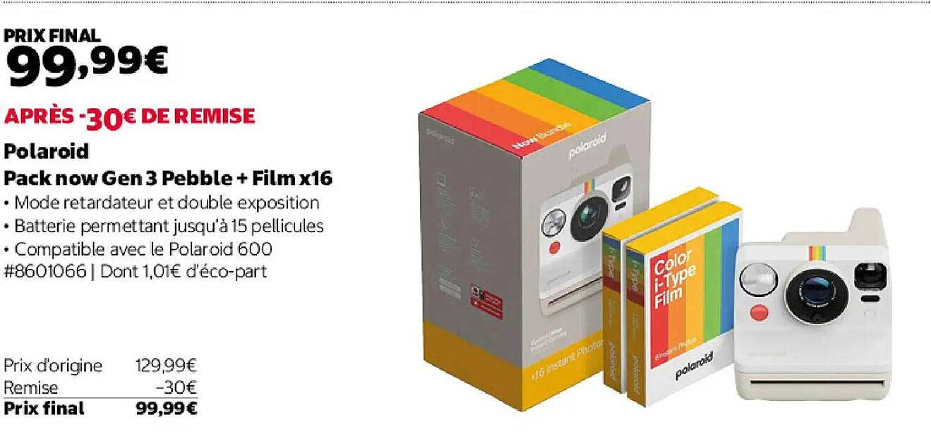 Polaroid Pack now Gen 3 Pebble + Film x16