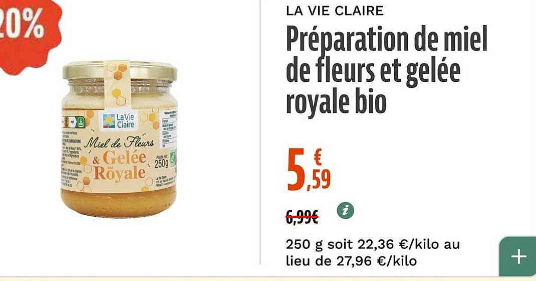 Préparation de miel de fleurs et gelée royale bio