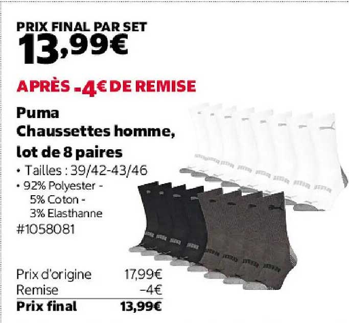 Puma Chaussettes homme, lot de 8 paires