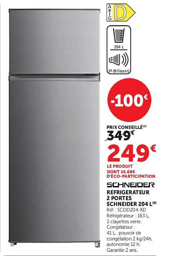 REFRIGERATEUR 2 PORTES SCHNEIDER 204 L(B)