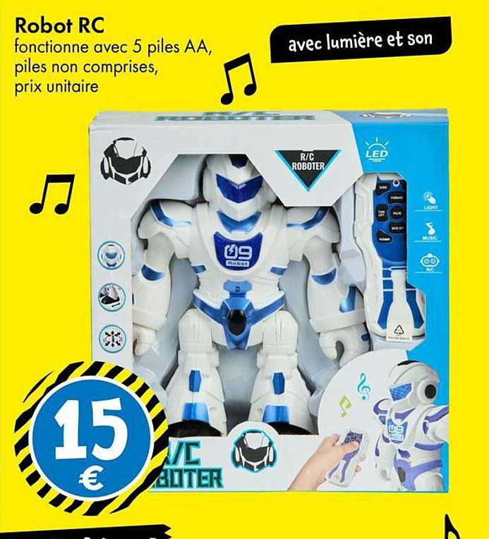 Robot RC fonctionne avec 5 piles AA, piles non comprises, prix unitaire avec lumière et son
