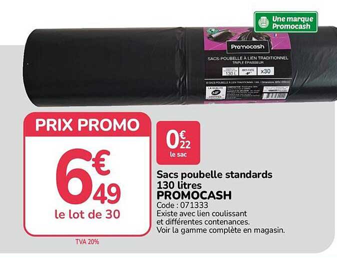 Sacs poubelle standards 130 litres PROMOCASH