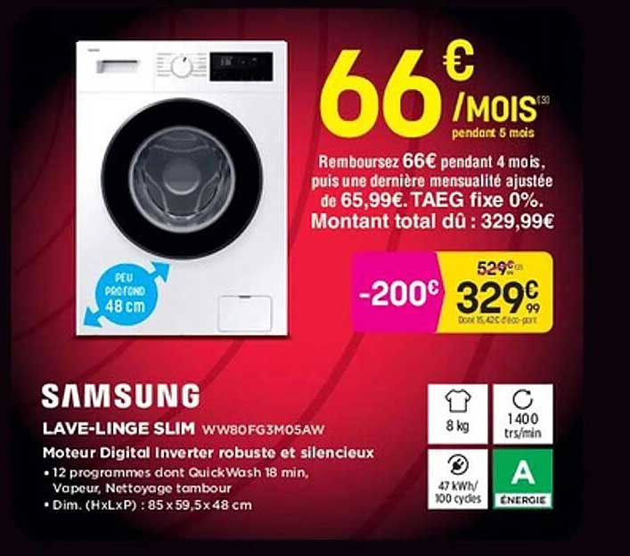 SAMSUNG LAVE-LINGE SLIM WW80FG3M05AW