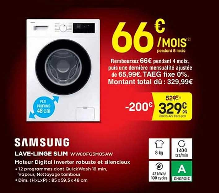 SAMSUNG LAVE-LINGE SLIM WW80FG3M05AW