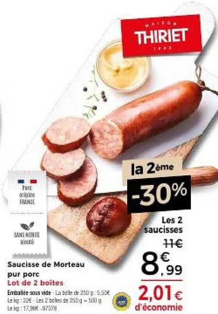 Saucisse de Morteau pur porc Lot de 2 boîtes