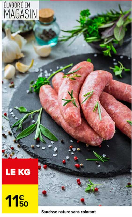 Saucisse nature sans colorant