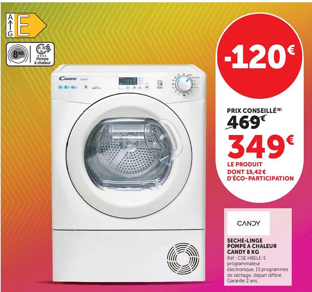 SÈCHE-LINGE POMPE À CHALEUR CANDY 8 KG