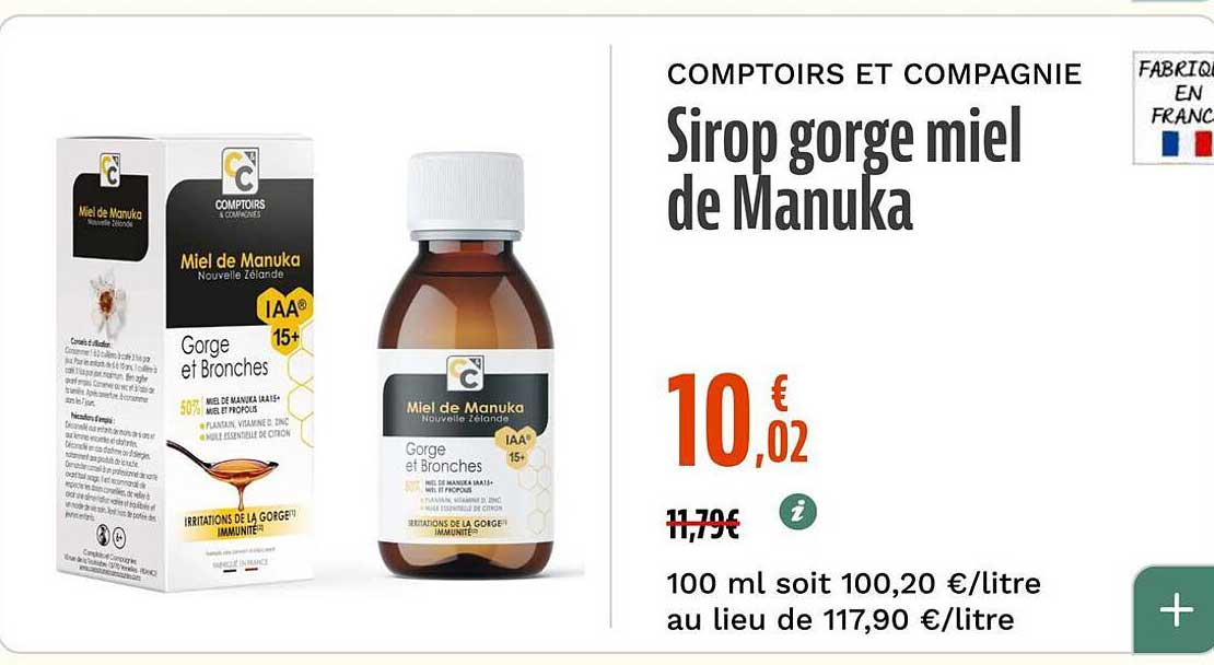 Sirop gorge miel de Manuka