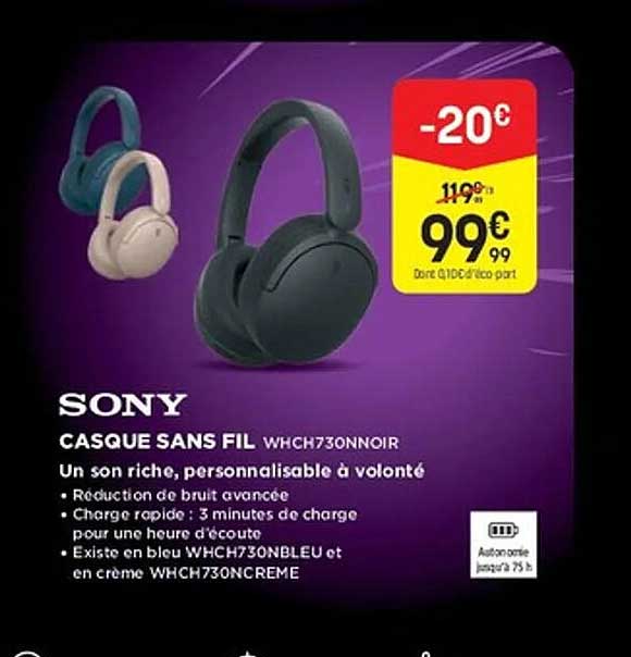 SONY CASQUE SANS FIL WHCH730NNOIR