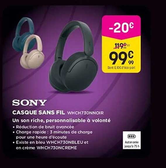 SONY CASQUE SANS FIL WHCH730NOIR
