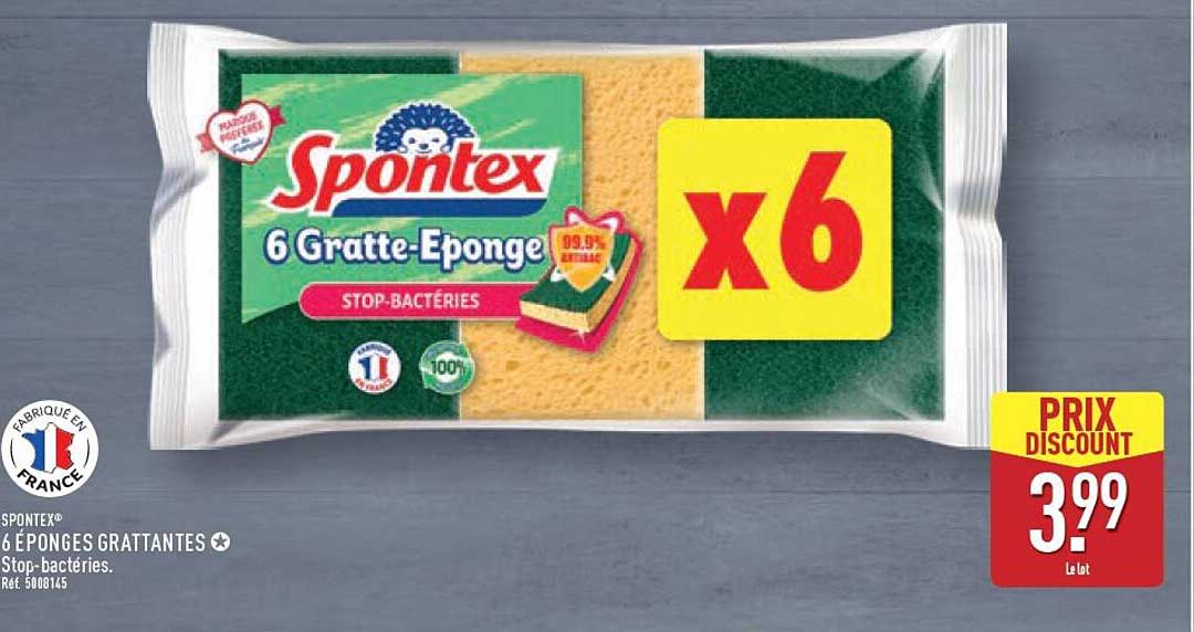 SPONTEX 6 ÉPONGES GRATTANTES Stop-bactéries. Réf. 5008145