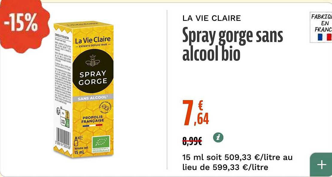 Spray gorge sans alcool bio