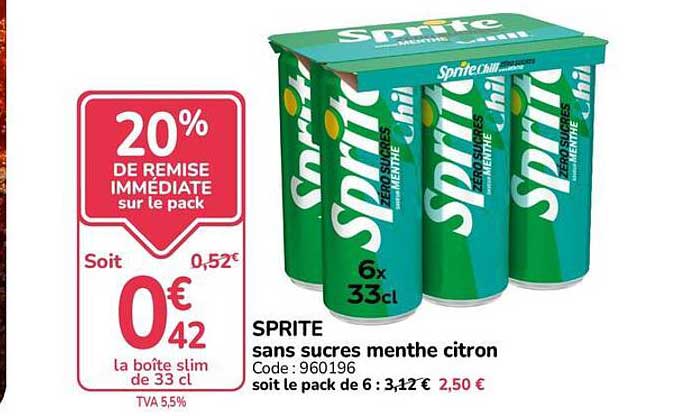 SPRITE sans sucres menthe citron