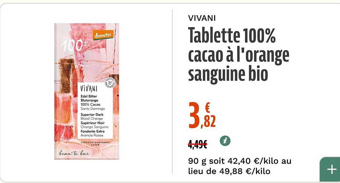 Tablette 100% cacao à l'orange sanguine bio
