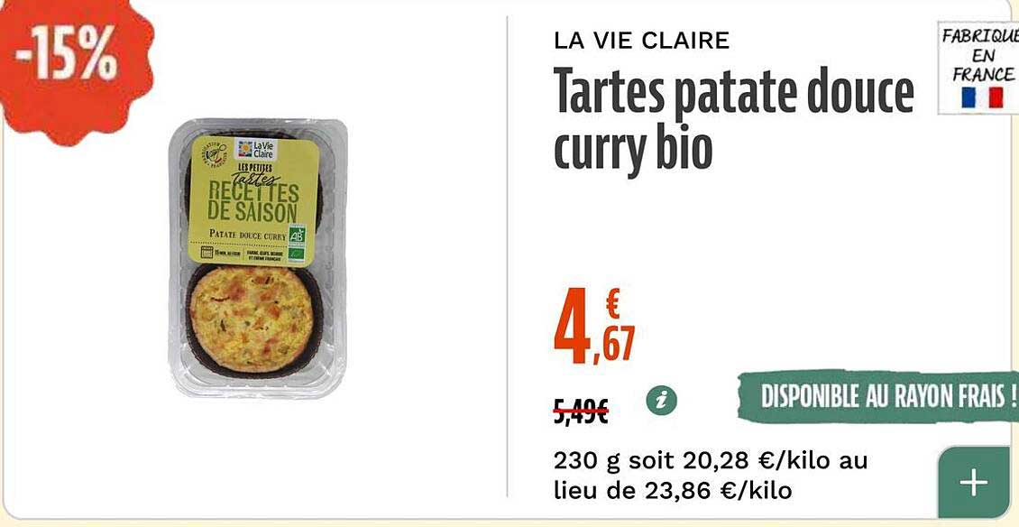 Tartelettes patate douce curry bio