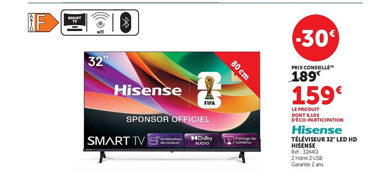 TÉLÉVISEUR 32" LED HD HISENSE