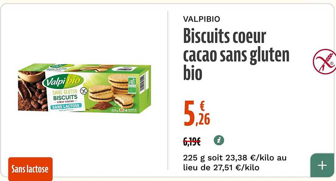 VALPIBIO Biscuits coeur cacao sans gluten bio