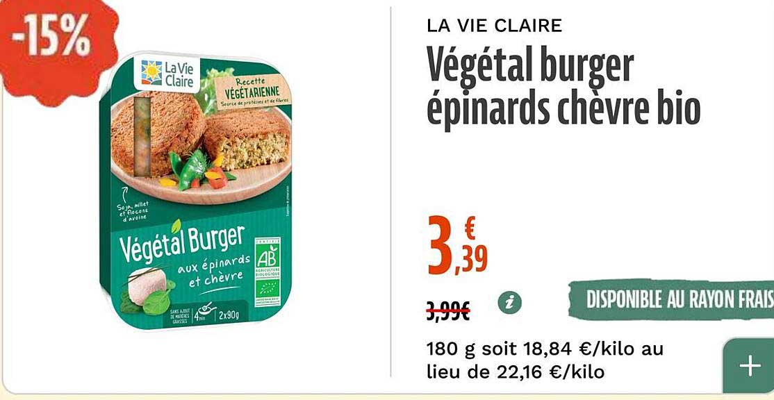 Végétal burger épinards chèvre bio